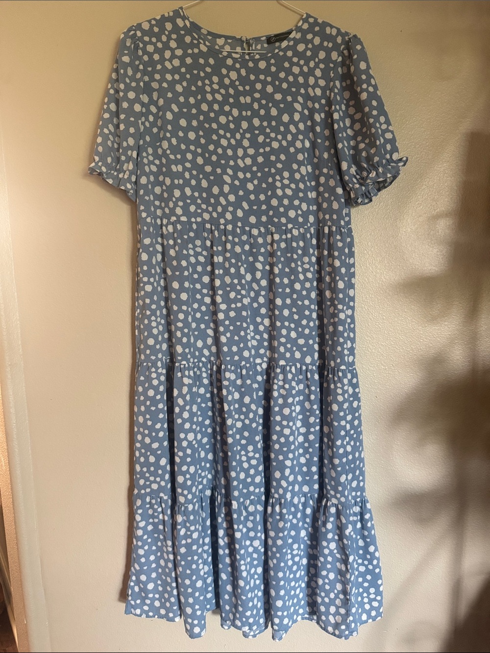 Sky Blue Polka Dot Tiered Midi Dress
